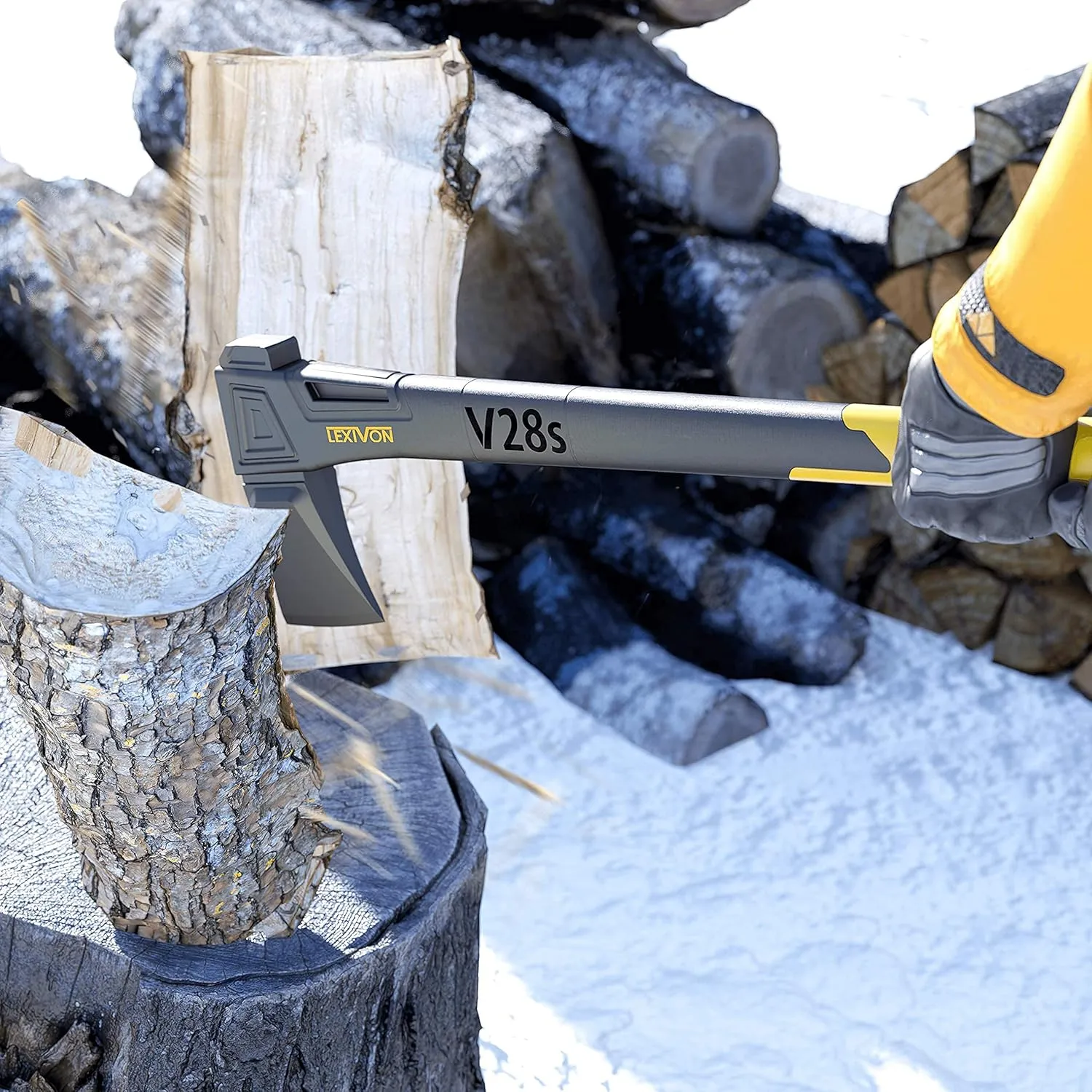 LEXIVON V28s Splitting Axe, 28-Inch Lightweight Fiber-Glass Composite Handle & Ergonomic TPR Grip | Protective Carrying Sheath Included (LX-V28s)