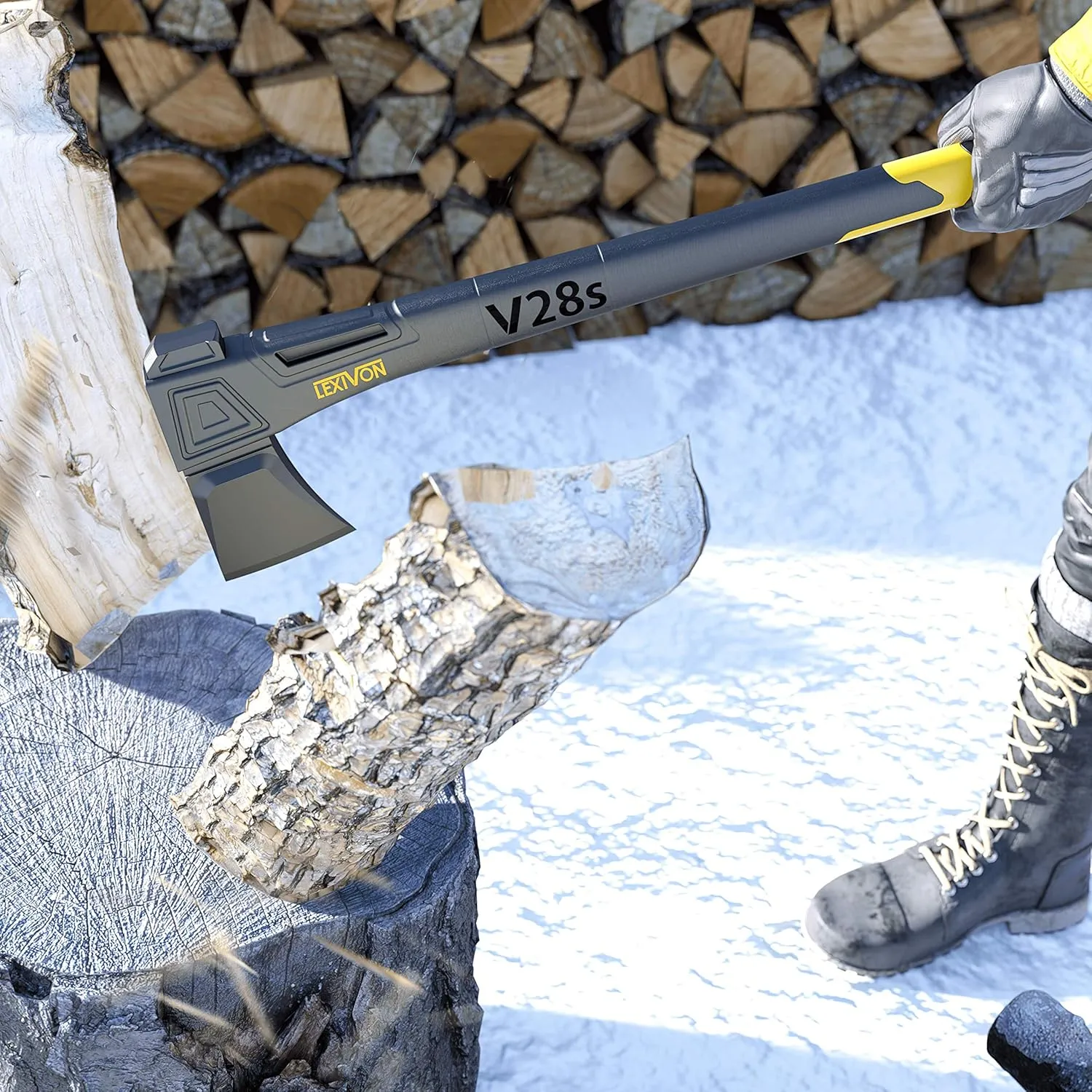 LEXIVON V28s Splitting Axe, 28-Inch Lightweight Fiber-Glass Composite Handle & Ergonomic TPR Grip | Protective Carrying Sheath Included (LX-V28s)