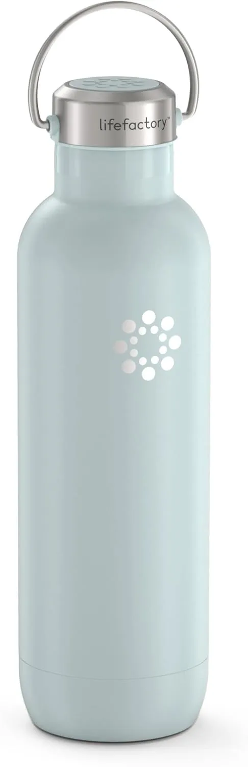 LIfeFactory Stainless Steel Vacuum-Insulated Sport Bottle, 24 Ounce, Mint