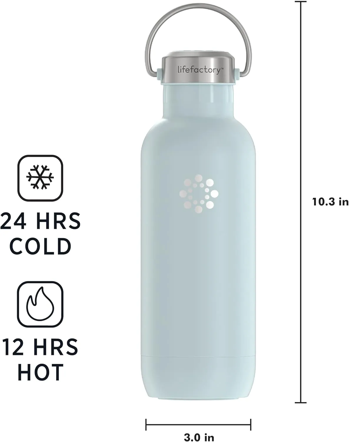 LIfeFactory Stainless Steel Vacuum-Insulated Sport Bottle, 24 Ounce, Mint