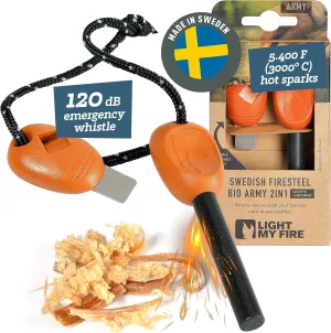 Light My Fire Flint Fire Starter Ferro Rod Survival Tool Army — Fire Steel Bushcraft Gear — Flint and Steel Magnesium Fire Starter Kit — 3/8” 2-in-1 Fire Starters for Campfires — 12,000 Strikes