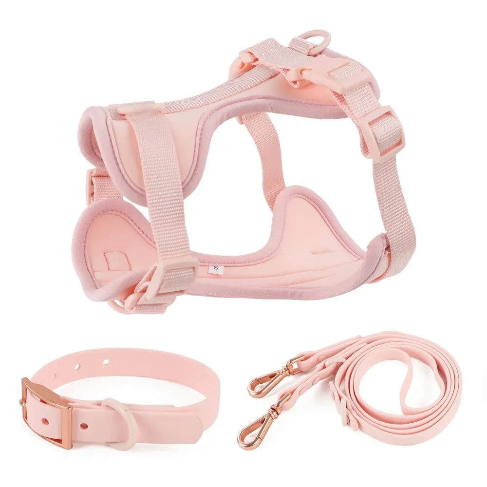 Light Pink Double Dog Leash Set - Adjustable PVC Harness