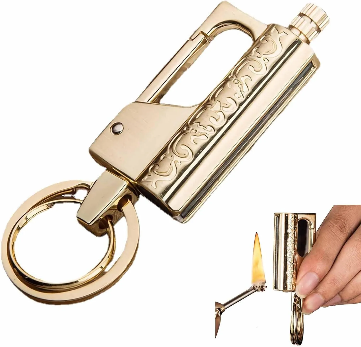 Lighters Candle Lighter Match Kerosene Metal Creative Personality Outdoor Waterproof Portable Flint Outdoor Gift for Men(Gold)