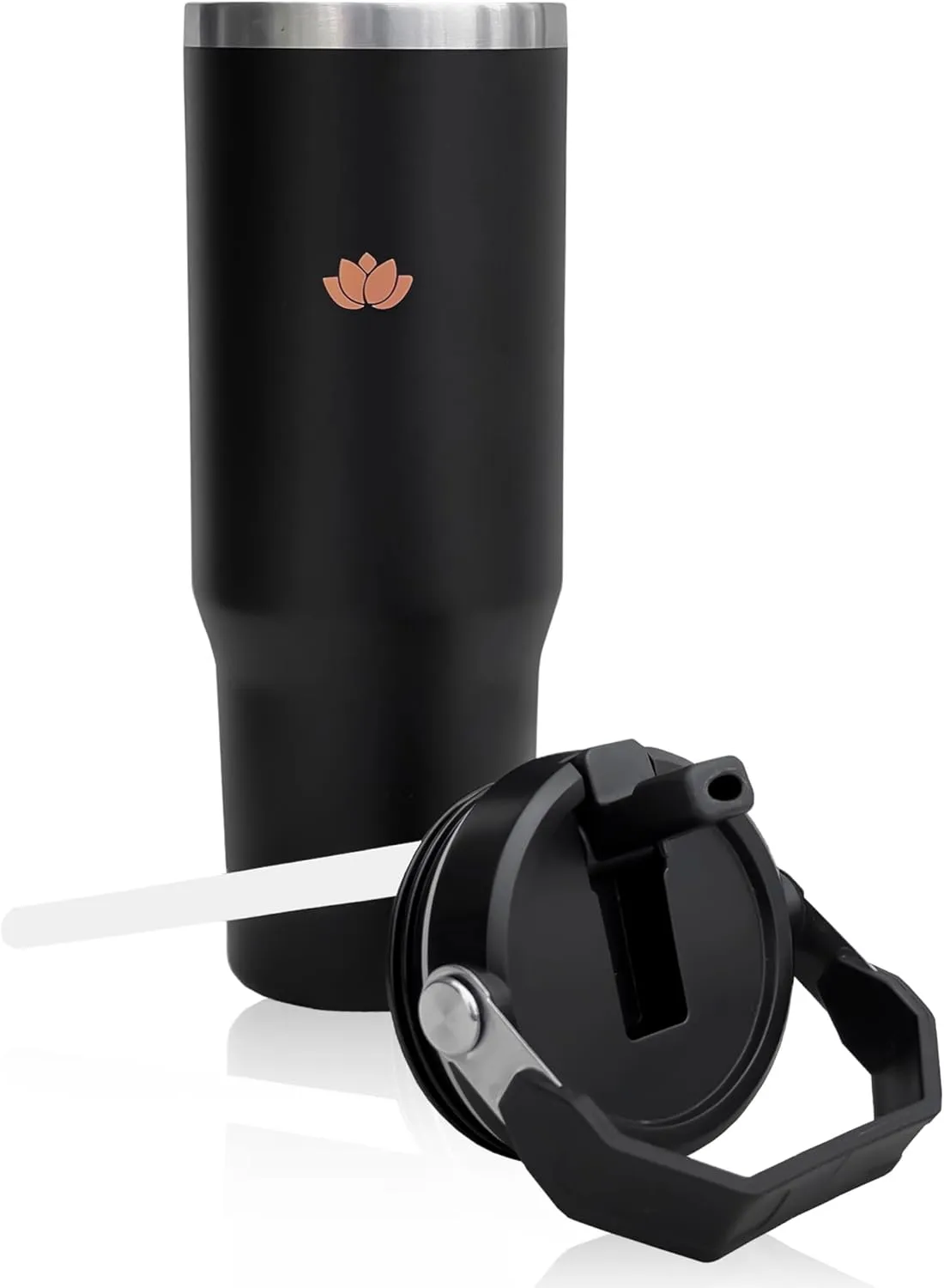 LILY 30 Oz Tumbler with Handle and Straw, Travel Mug with Straw Lid, Stainless Steel Double Wall Mug and Insulated Water Bottle, Leak-Proof Coffee Cup for Office and Beverages (Black)