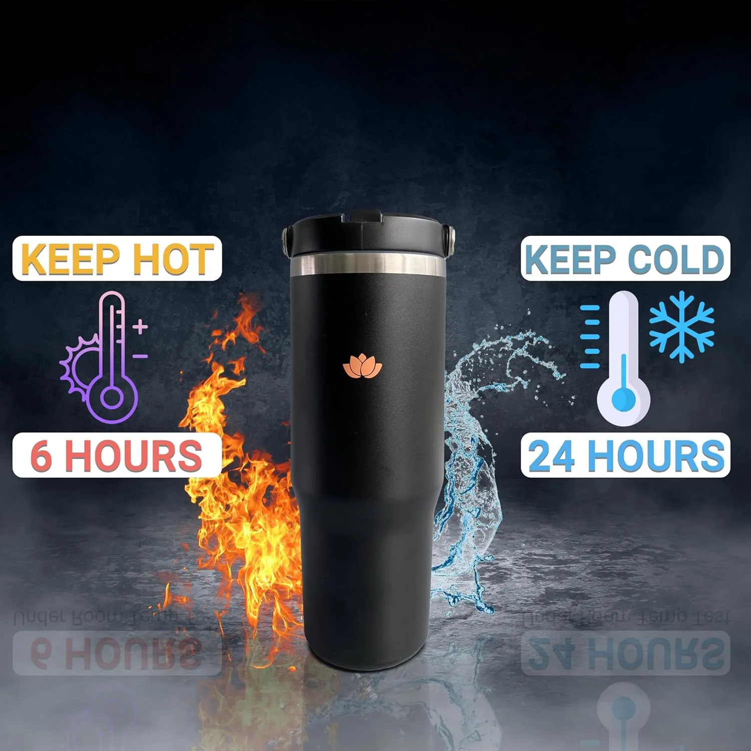 LILY 30 Oz Tumbler with Handle and Straw, Travel Mug with Straw Lid, Stainless Steel Double Wall Mug and Insulated Water Bottle, Leak-Proof Coffee Cup for Office and Beverages (Black)