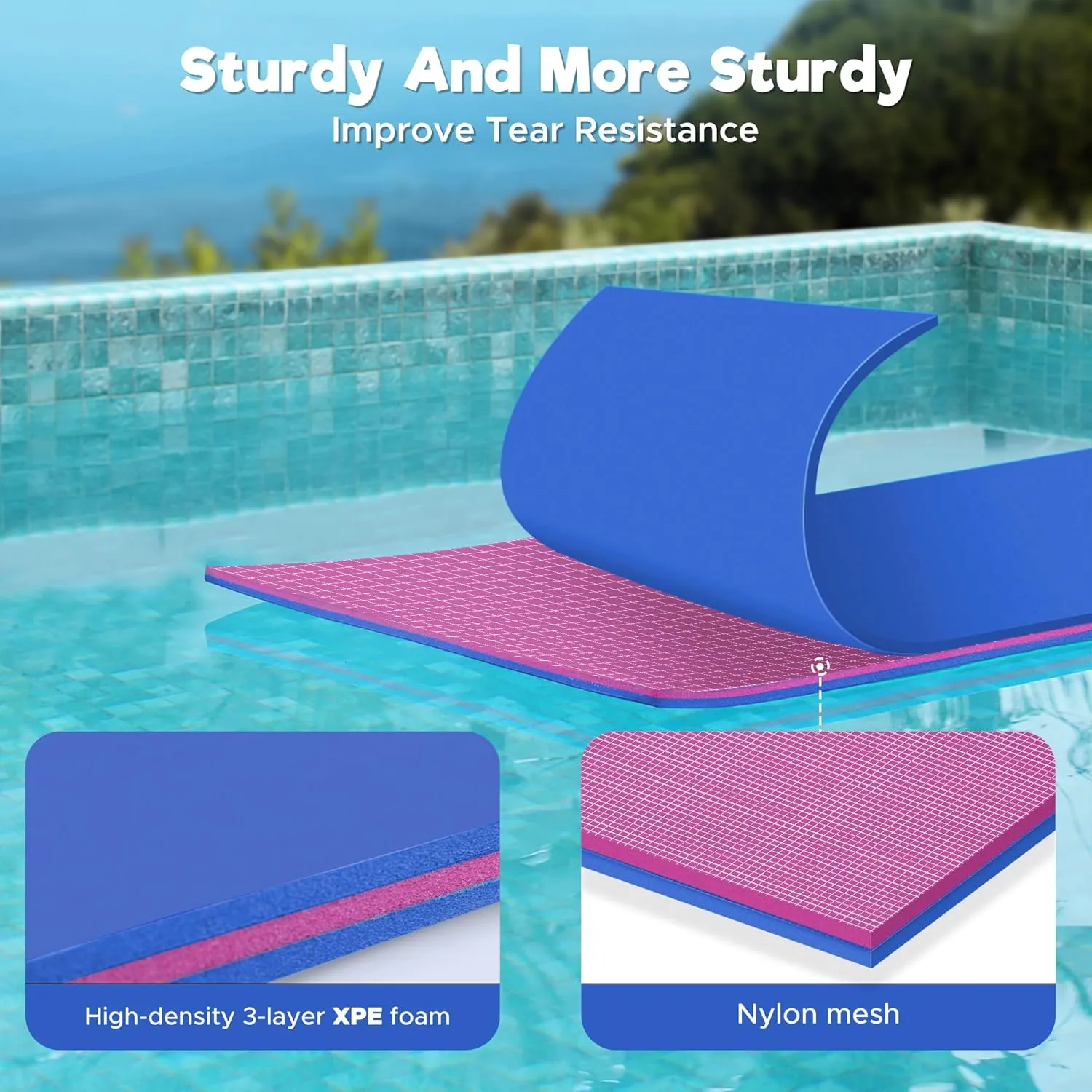 Lily Pad Floating Mat, 7'/8'/9'/13'/15.5' Floating Mat, 3-Layer Tear-Resistant XPE Foam Floating Water Mat for Water Recreation, Lake, Pool, River, Ocean, Boat, Suitable for Adults and Kids