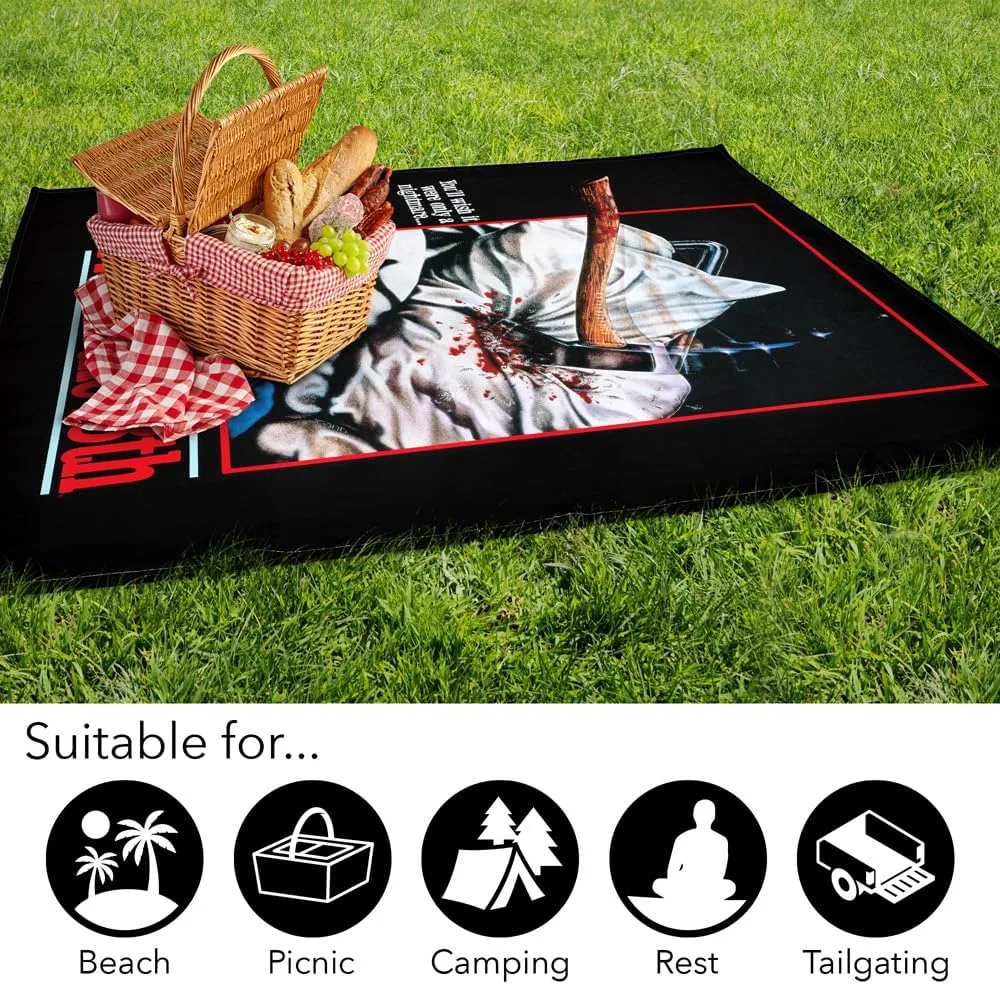 LOGOVISION Friday The 13Th Picnic Outdoor Blanket, 50"x60" Pillow Axe Poster, Foldable Blanket for Picnic, Beach, Camping, Park, Tailgate