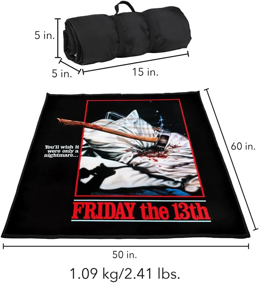 LOGOVISION Friday The 13Th Picnic Outdoor Blanket, 50"x60" Pillow Axe Poster, Foldable Blanket for Picnic, Beach, Camping, Park, Tailgate