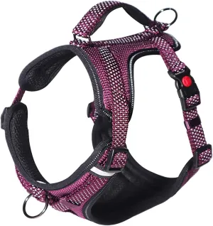 LOS ANDES Full Reflective Dog Harness Adjustable Harness No Pull Pet Harness with Front Clip, Soft Padded Dog Vest with Handle, Easy Control Dog Harnesses for Small Medium Large Dogs, Purple, L