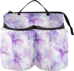 Luggage Water Bottle Holder Foldable Watercolor Lily Flowers Light Purple Holder with Strap Two Cup Holder for Flight Attendants Businessmen