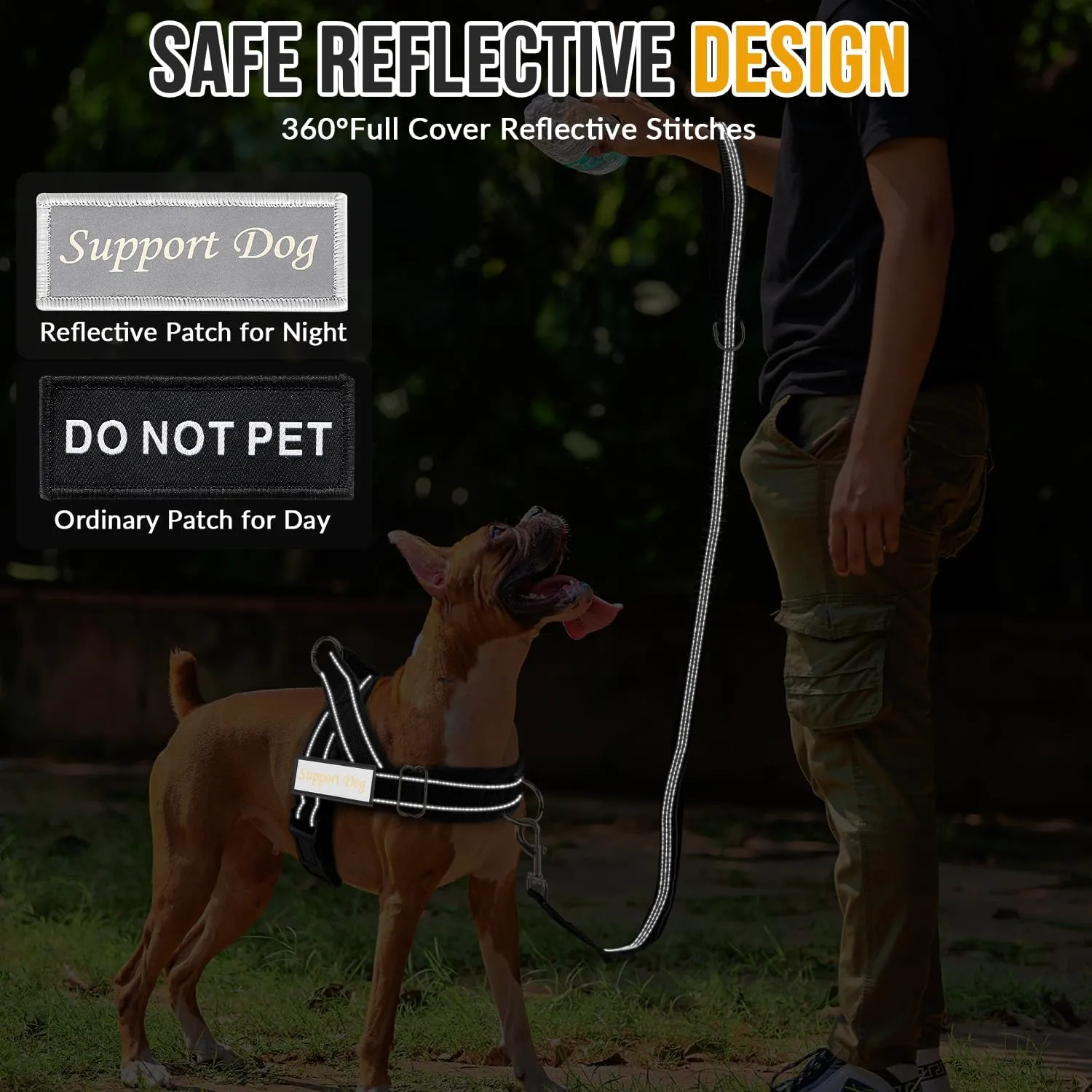 Lukovee No Pull Dog Harness & Leash Set - Heavy Duty Dog Vest Harness with Soft Padded for Medium Large Dogs, Adjustable Reflective Tactical Pet Harness for Easy Walk and Training (L, Black)