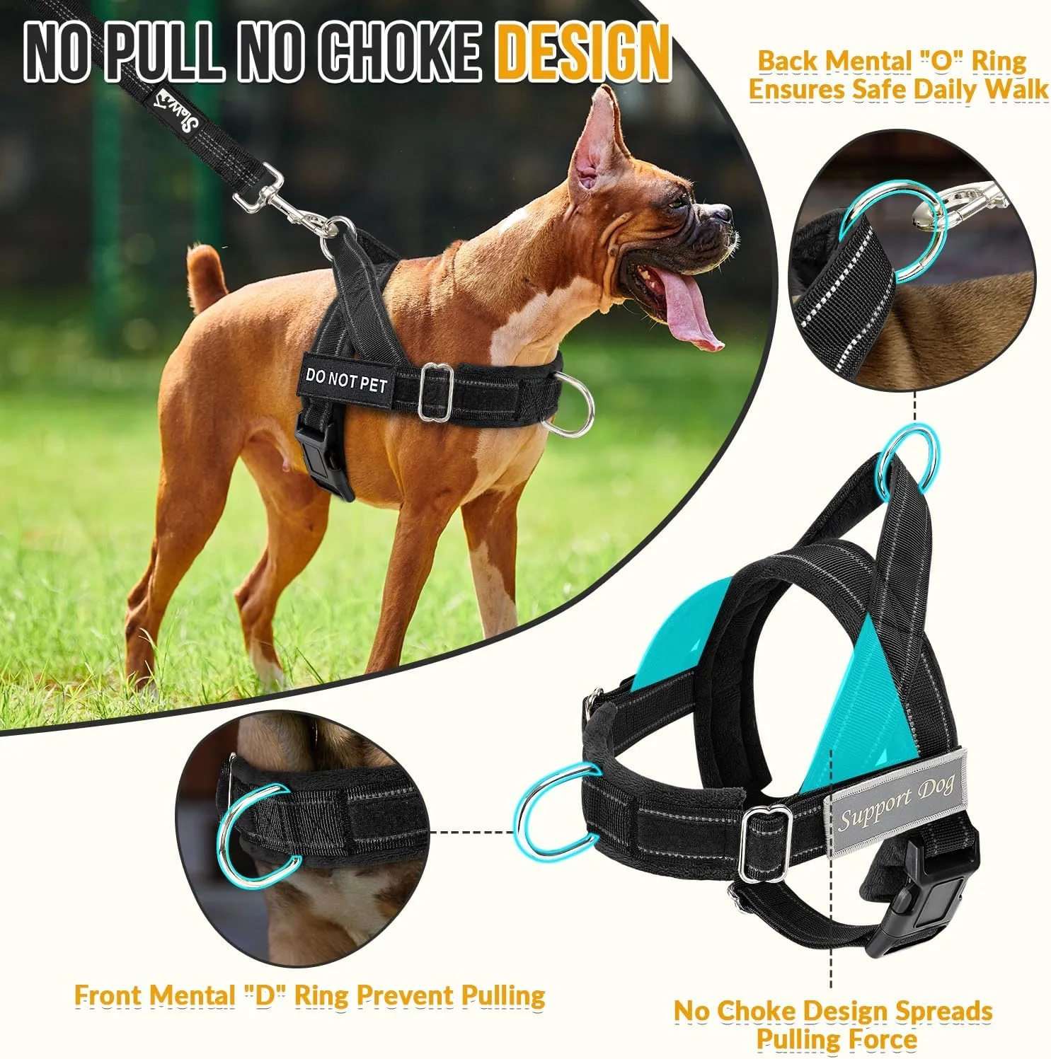 Lukovee No Pull Dog Harness & Leash Set - Heavy Duty Dog Vest Harness with Soft Padded for Medium Large Dogs, Adjustable Reflective Tactical Pet Harness for Easy Walk and Training (L, Black)