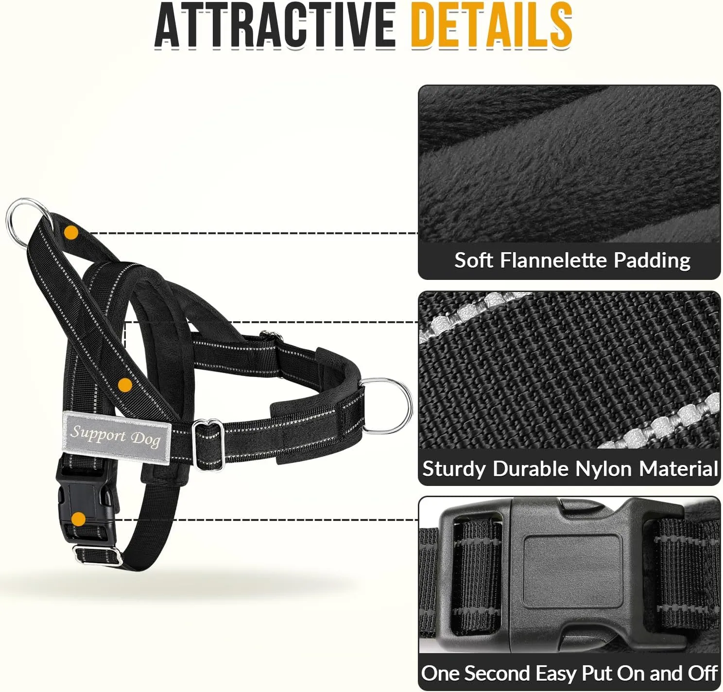 Lukovee No Pull Dog Harness & Leash Set - Heavy Duty Dog Vest Harness with Soft Padded for Medium Large Dogs, Adjustable Reflective Tactical Pet Harness for Easy Walk and Training (L, Black)
