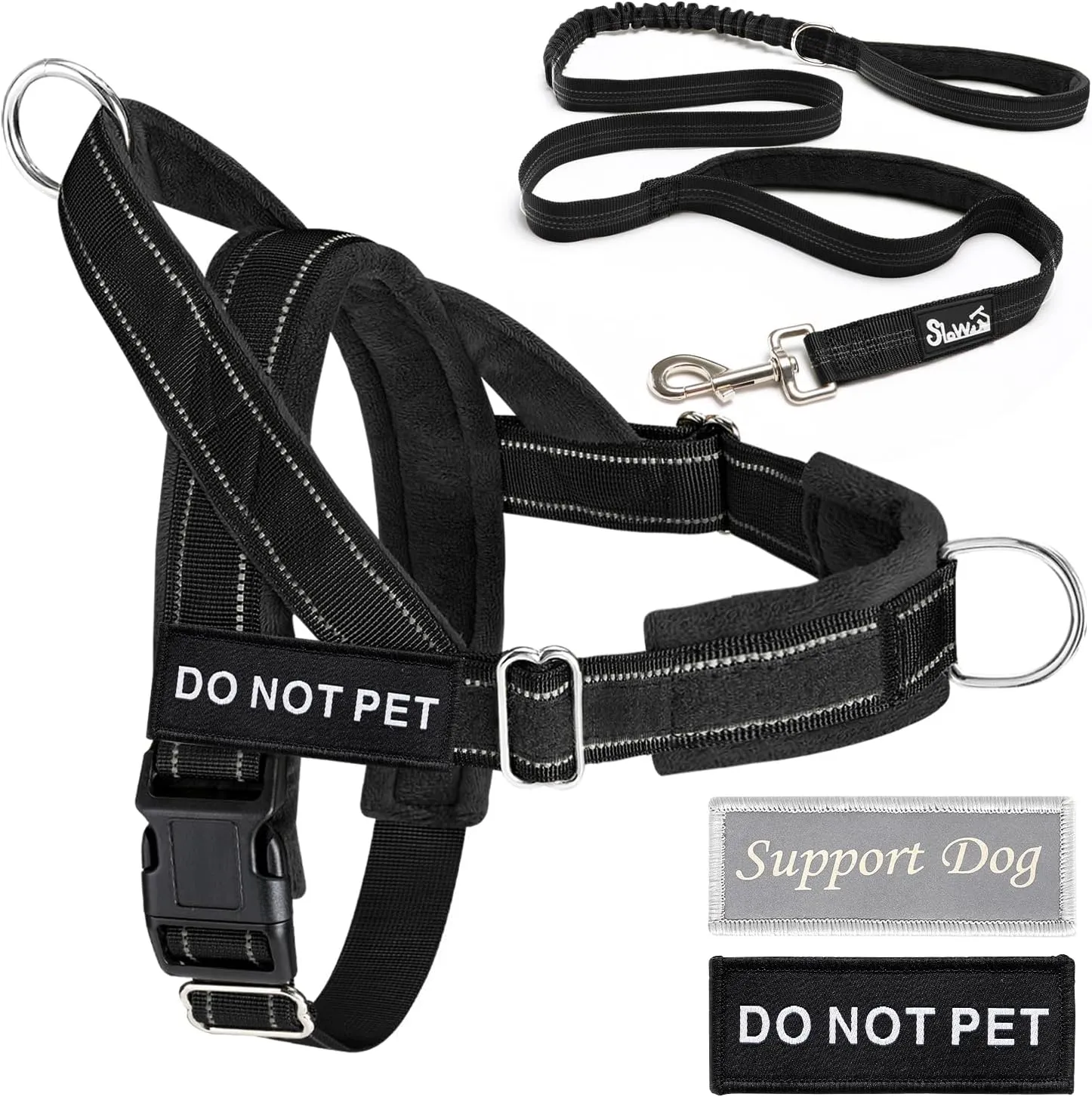 Lukovee No Pull Dog Harness & Leash Set - Heavy Duty Dog Vest Harness with Soft Padded for Medium Large Dogs, Adjustable Reflective Tactical Pet Harness for Easy Walk and Training (L, Black)
