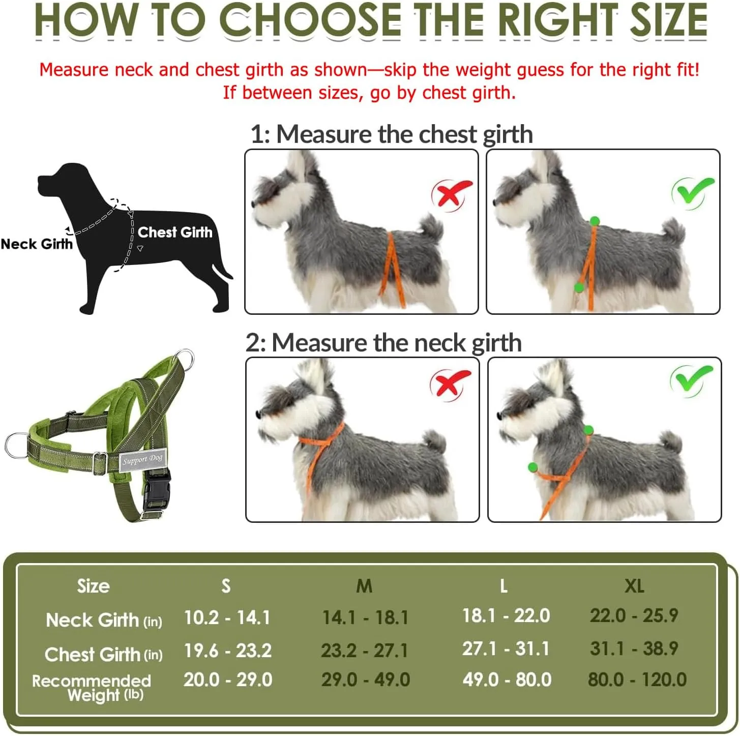 Lukovee No Pull Dog Harness & Leash Set - Heavy Duty Dog Vest Harness with Soft Padded for Medium Large Dogs, Adjustable Reflective Tactical Pet Harness for Easy Walk and Training (M, Green)