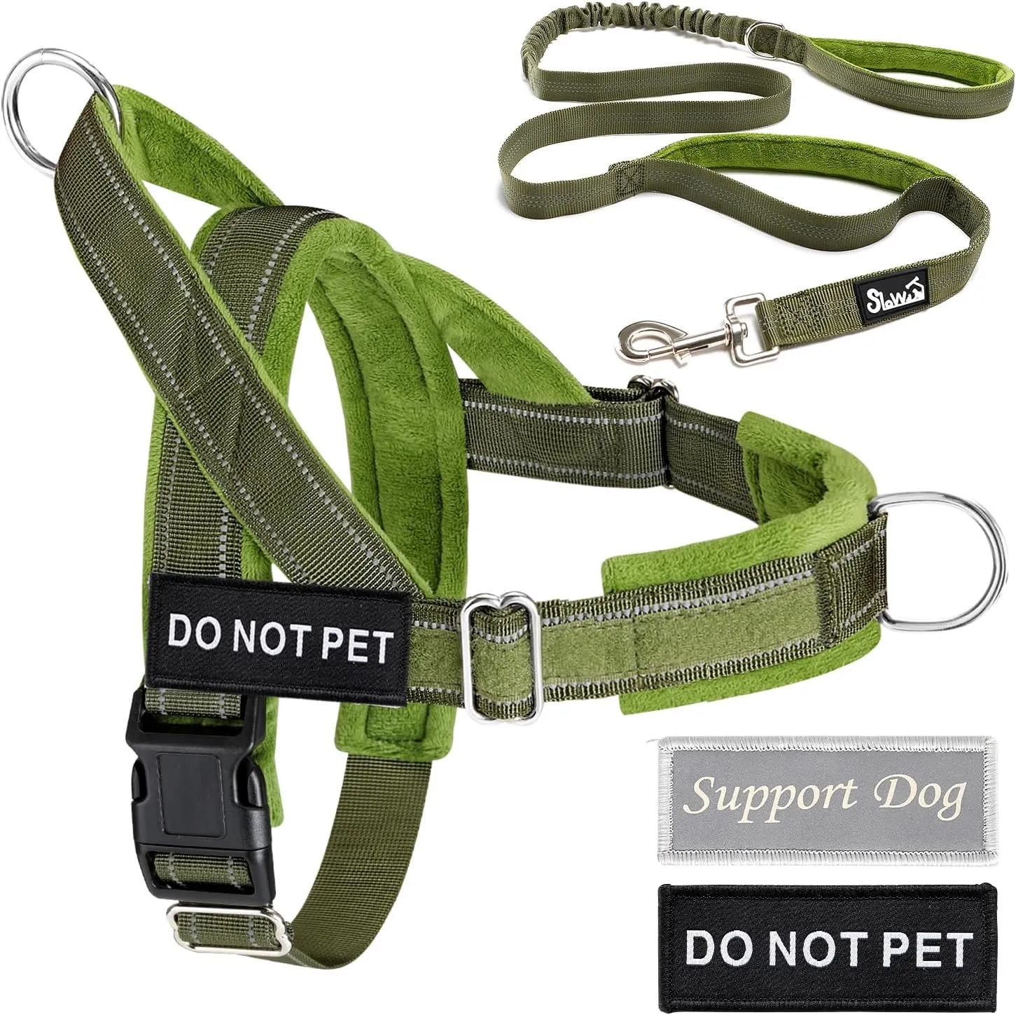 Lukovee No Pull Dog Harness & Leash Set - Heavy Duty Dog Vest Harness with Soft Padded for Medium Large Dogs, Adjustable Reflective Tactical Pet Harness for Easy Walk and Training (M, Green)