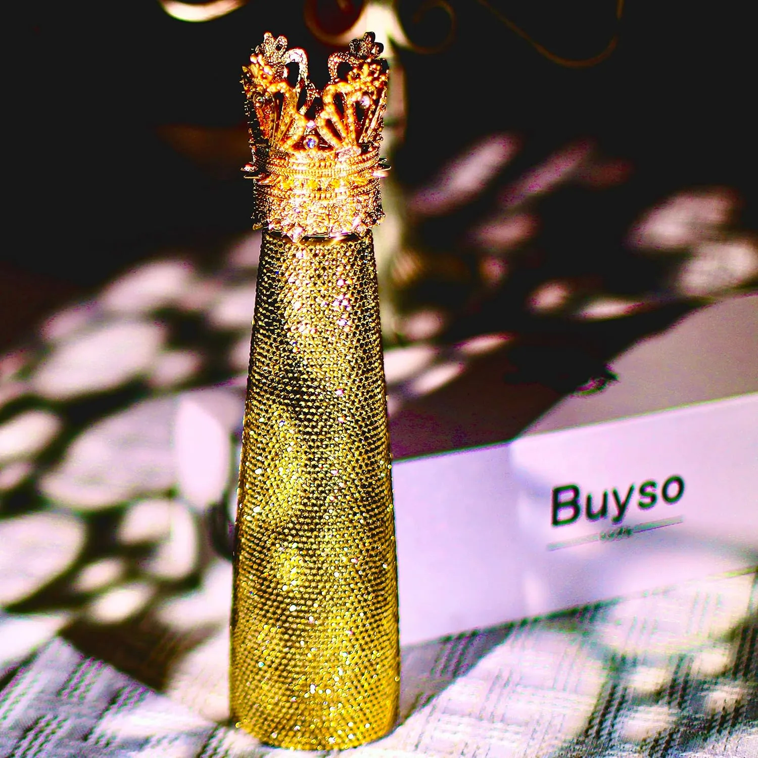 Luxury Diamond Water Bottle Gold Bling Reusable Insulated Stainless Steel Premium Aesthetic Gift(Golden Rhinestone)