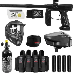 Maddog Empire Axe 2.0 Electronic Full Auto Paintball Gun Starter Kit | HPA Paintball Tank, Electronic Paintball Loader, Thermal Mask, Neck Protector, Harness & Pods