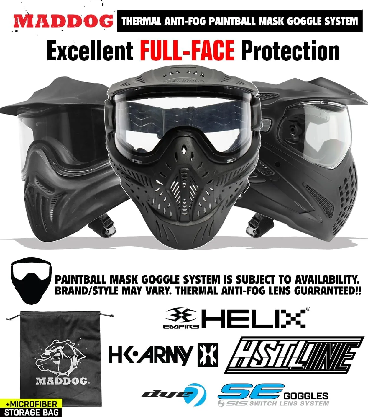 Maddog Empire Mini GS Full Auto Paintball Gun Marker w/HPA Tank, Empire Halo Too Loader, Thermal Anti-Fog Paintball Mask Goggle, Neck Protector, 4 3 Harness & (4) Pods Starter Package