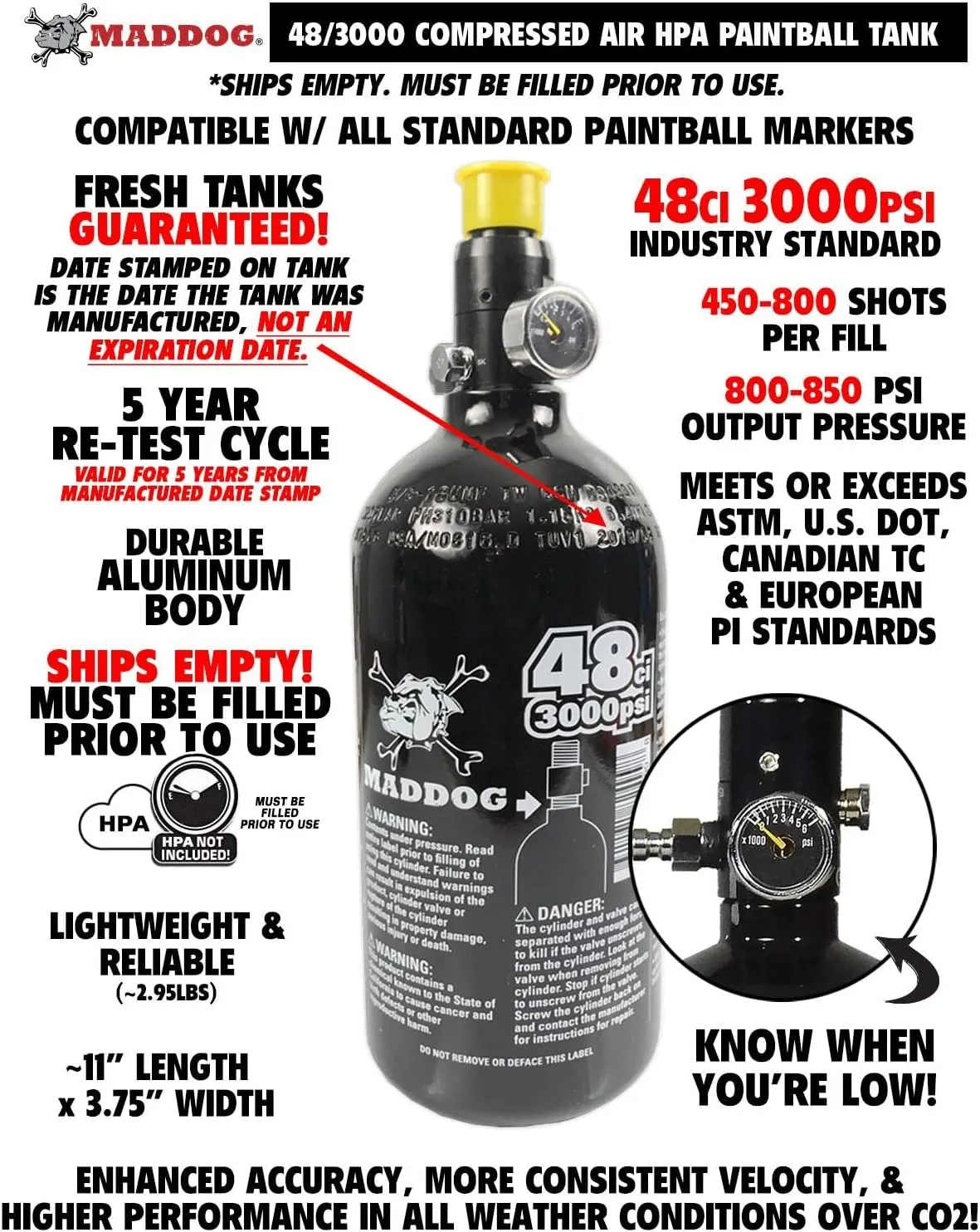 Maddog Empire Mini GS Full Auto Paintball Gun Marker w/HPA Tank, Empire Halo Too Loader, Thermal Anti-Fog Paintball Mask Goggle, Neck Protector, 4 3 Harness & (4) Pods Starter Package