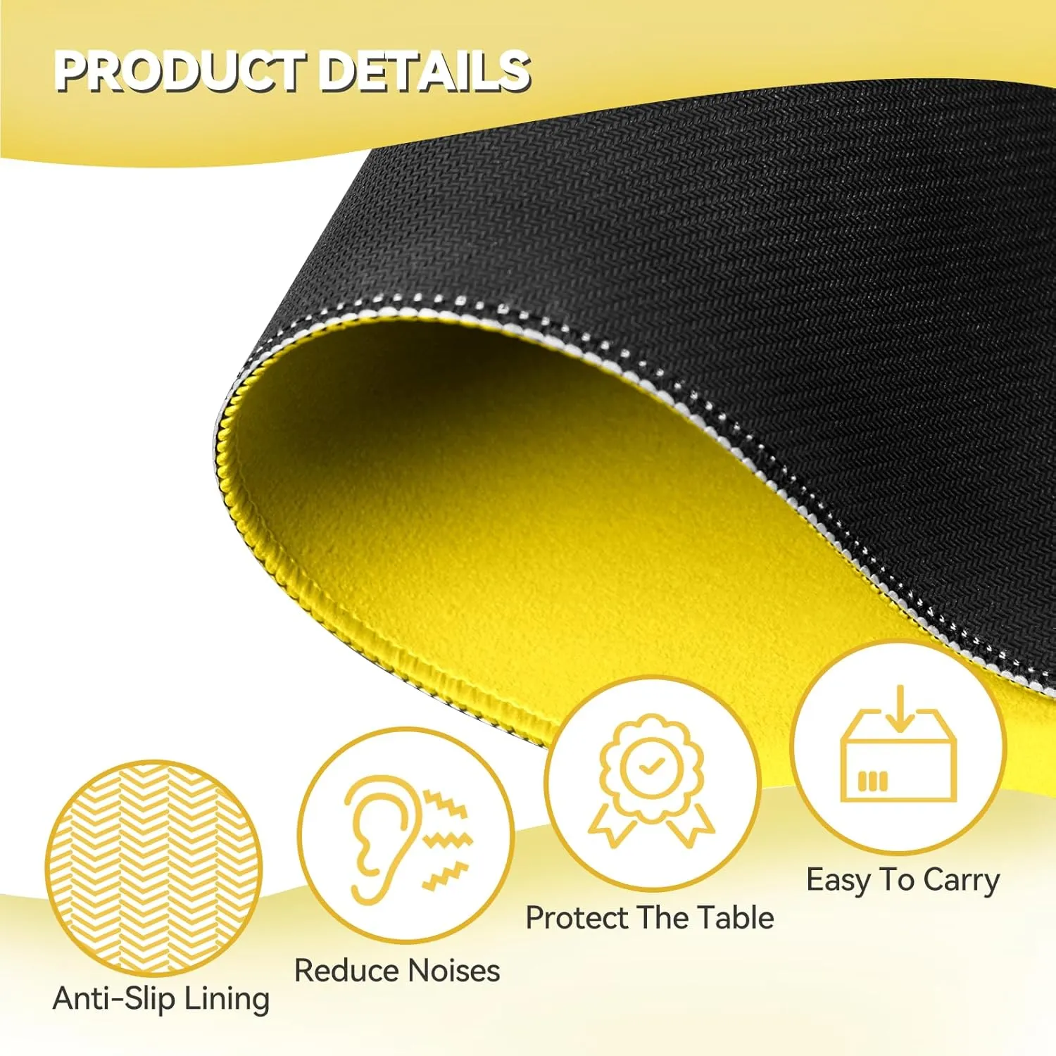 Mahjong Mat, Mahjong Table Mat Black Carrying Bag, Anti Slip and Noise Reduction Table Cover for Mahjong, Poker, Card Games, Dominoes, Board Games, Slip Resistant Mat (Yellow)
