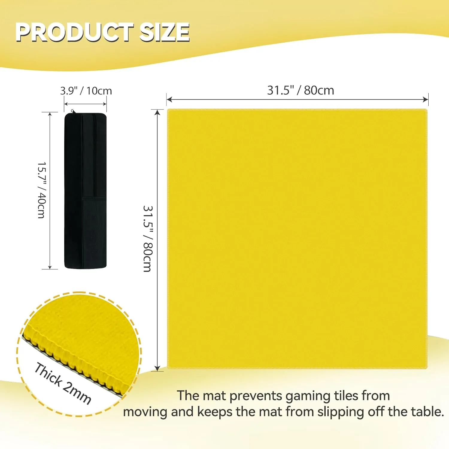 Mahjong Mat, Mahjong Table Mat Black Carrying Bag, Anti Slip and Noise Reduction Table Cover for Mahjong, Poker, Card Games, Dominoes, Board Games, Slip Resistant Mat (Yellow)