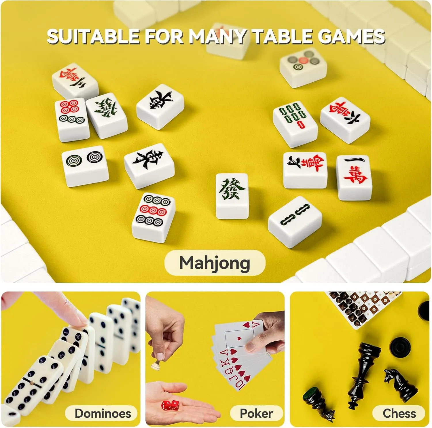 Mahjong Mat, Mahjong Table Mat Black Carrying Bag, Anti Slip and Noise Reduction Table Cover for Mahjong, Poker, Card Games, Dominoes, Board Games, Slip Resistant Mat (Yellow)