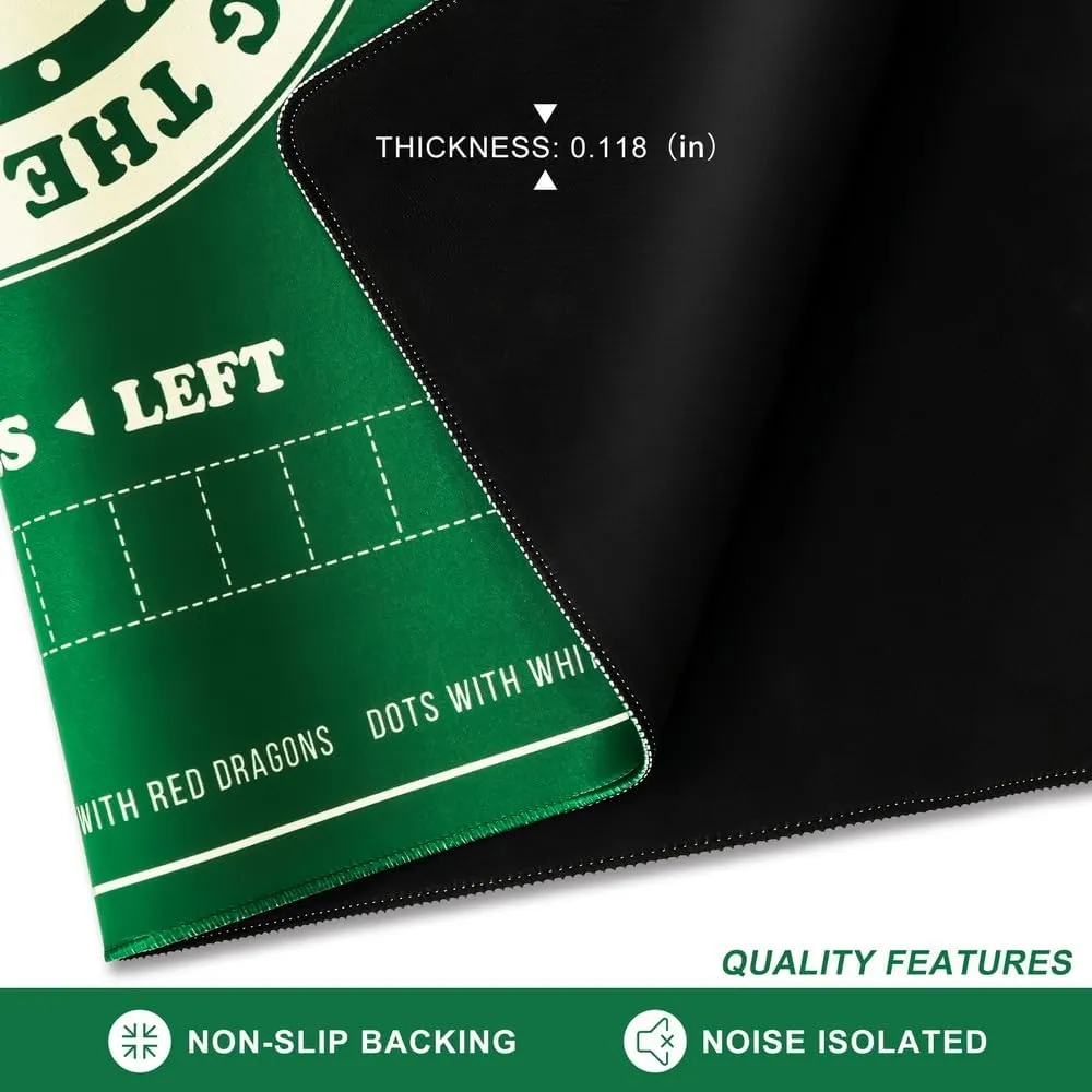 Mahjong Mat with Rules for Table,Travel Mahjong Set,Non-Slip and Silent,Comes with 2 Dice and 1 Coral Velvet Mahjong Mat Storage Bag,Mahjong Cards 2025(Green)
