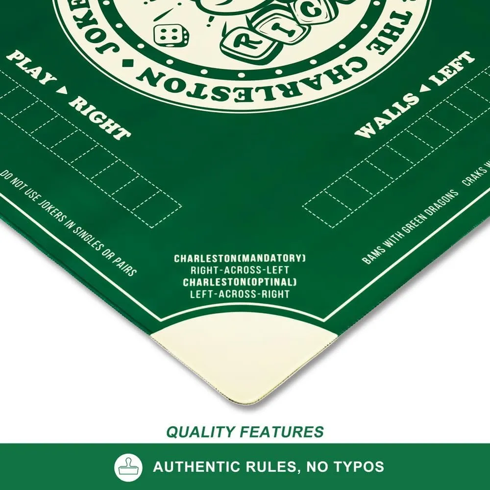 Mahjong Mat with Rules for Table,Travel Mahjong Set,Non-Slip and Silent,Comes with 2 Dice and 1 Coral Velvet Mahjong Mat Storage Bag,Mahjong Cards 2025(Green)