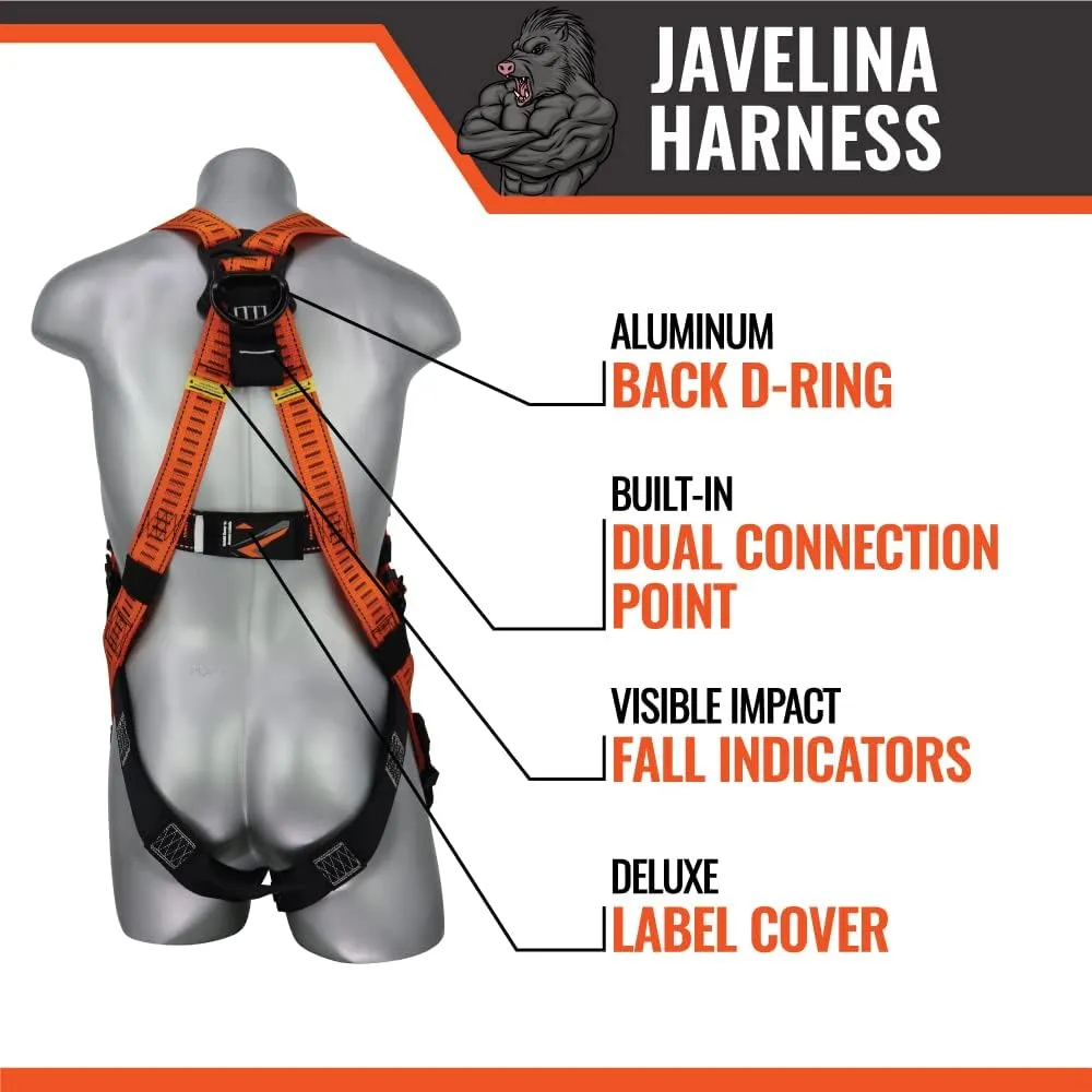 Malta Dynamics Javelina Safety Harness for Fall Protection, Lightweight, Comfortable Construction Harness, Tongue & Buckle