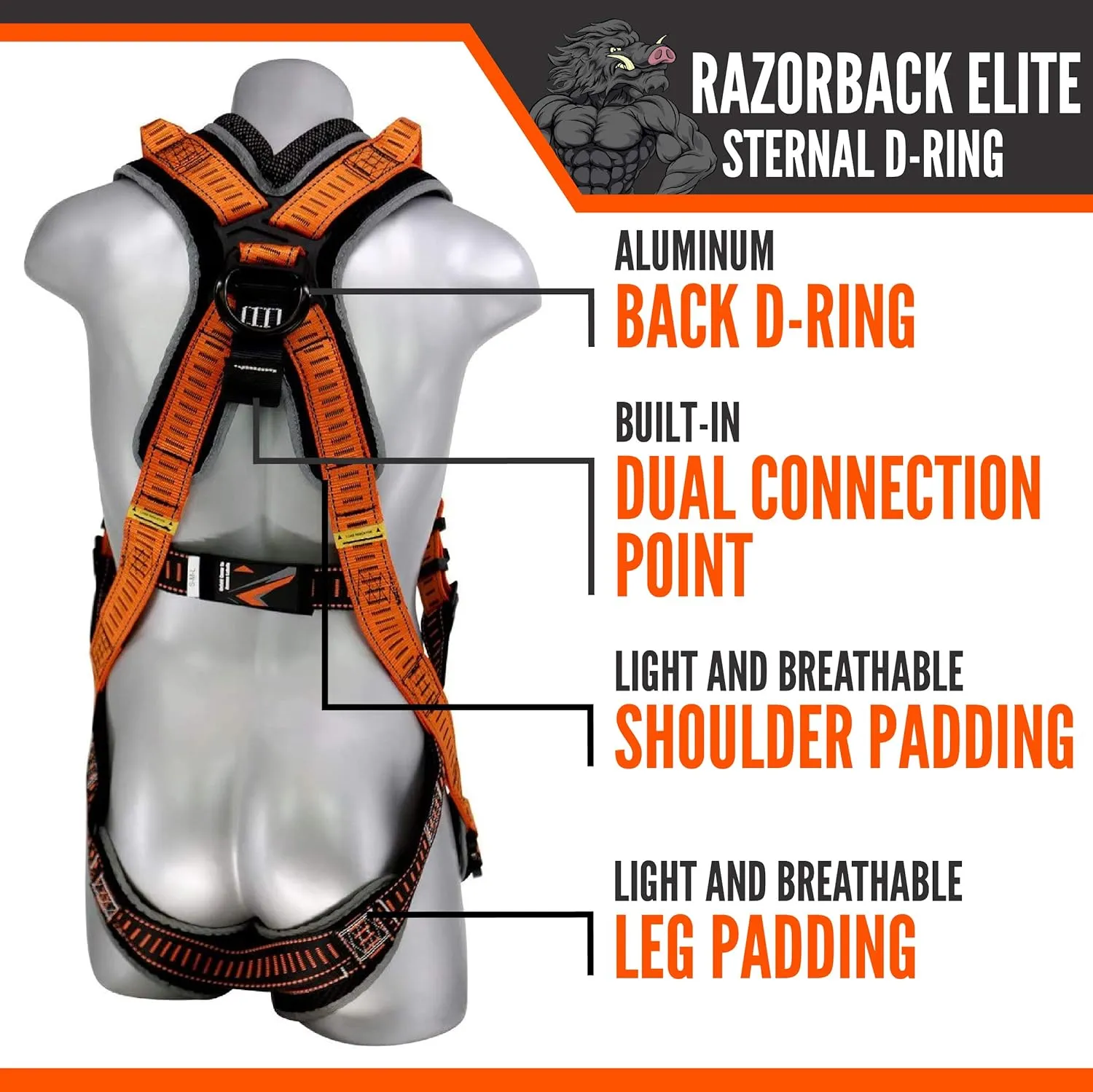 Malta Dynamics Razorback Elite Safety Harness – Lightweight Safety Harness Fall Protection Kit with Sewn in Belt and Sternal D-Rings for Fall Arrest, OSHA & ANSI Compliant (XL-XXL)