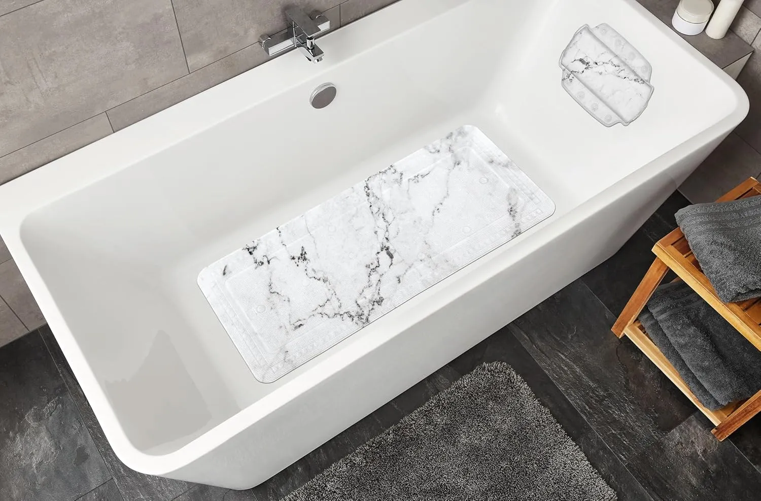 Marble, Bath mat, 36x 92 cm, Anthracite, PVC Foam 92 x 36 x 5 cm, 92.00 x 36.00 x 5.00 cm, Multicolor