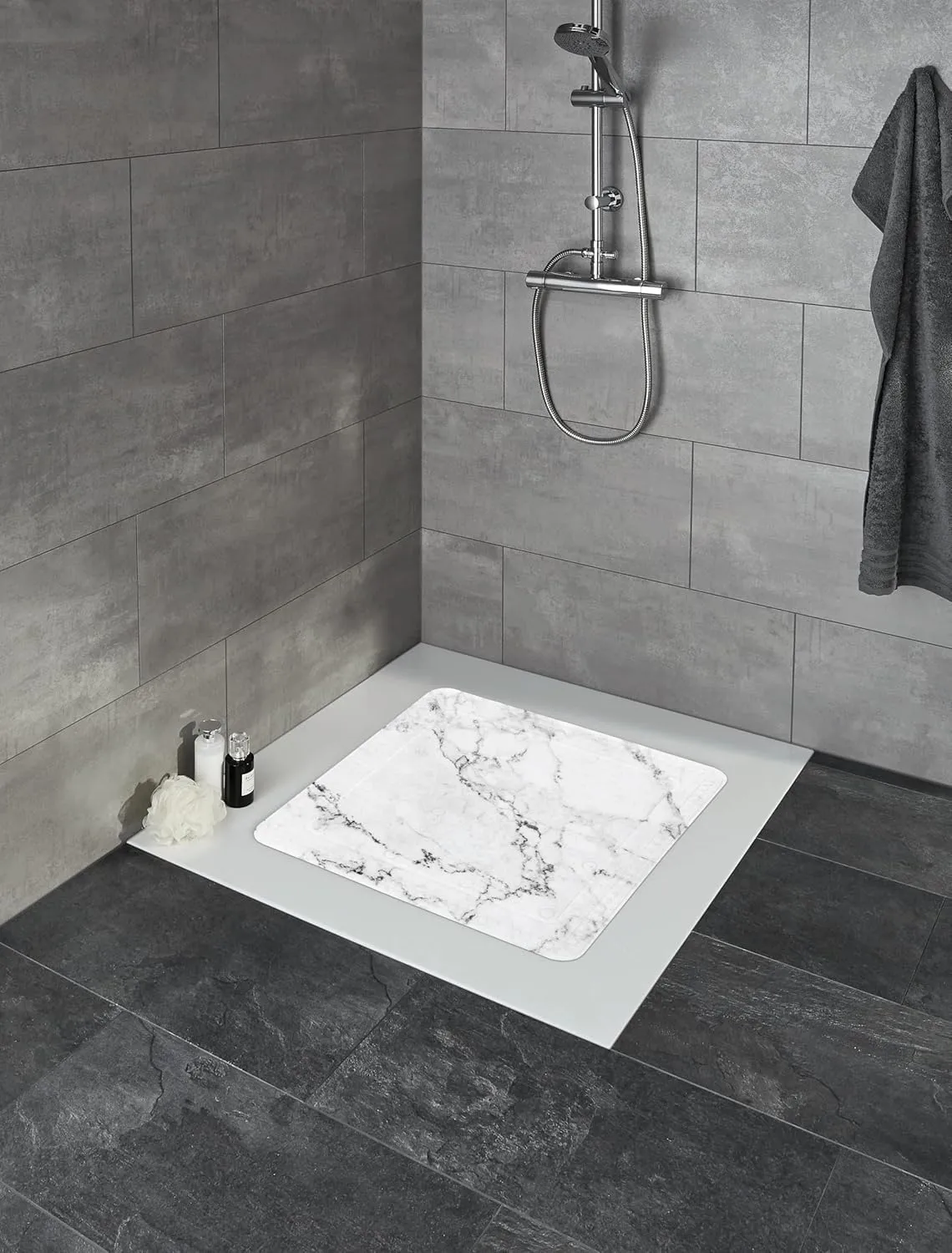 Marble, Bath mat, 36x 92 cm, Anthracite, PVC Foam 92 x 36 x 5 cm, 92.00 x 36.00 x 5.00 cm, Multicolor