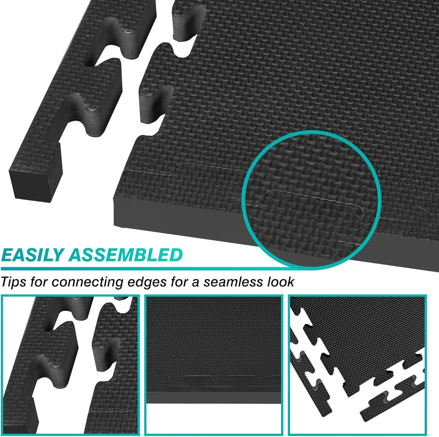 Mat Block Interlocking Foam Tiles Puzzle Mats for Floor 24 SQ FT, 1 inch, 6 Tiles, EVA Gym Mat Flooring Exercise Equipment Mat for Home Gym Equipment,APM201BK, Black