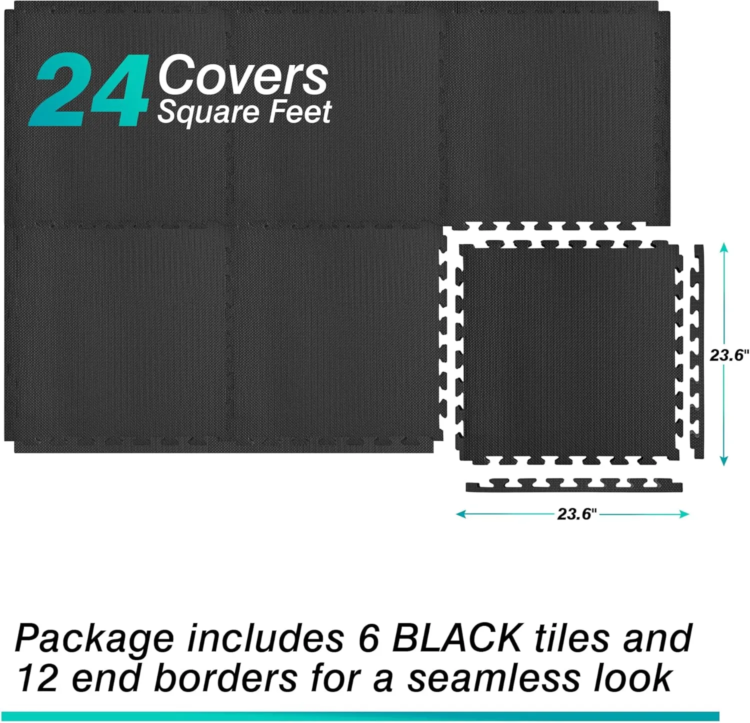 Mat Block Interlocking Foam Tiles Puzzle Mats for Floor 24 SQ FT, 1 inch, 6 Tiles, EVA Gym Mat Flooring Exercise Equipment Mat for Home Gym Equipment,APM201BK, Black