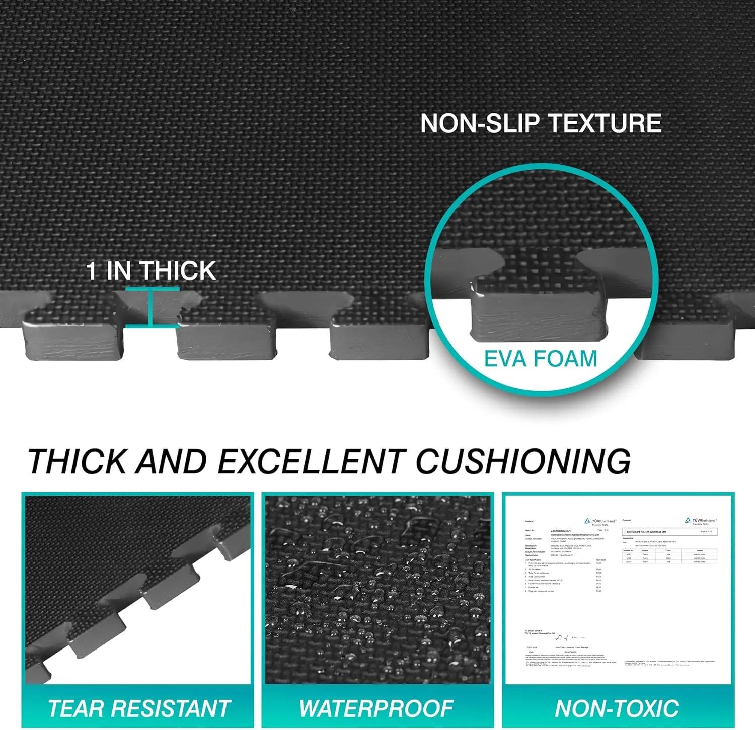 Mat Block Interlocking Foam Tiles Puzzle Mats for Floor 24 SQ FT, 1 inch, 6 Tiles, EVA Gym Mat Flooring Exercise Equipment Mat for Home Gym Equipment,APM201BK, Black