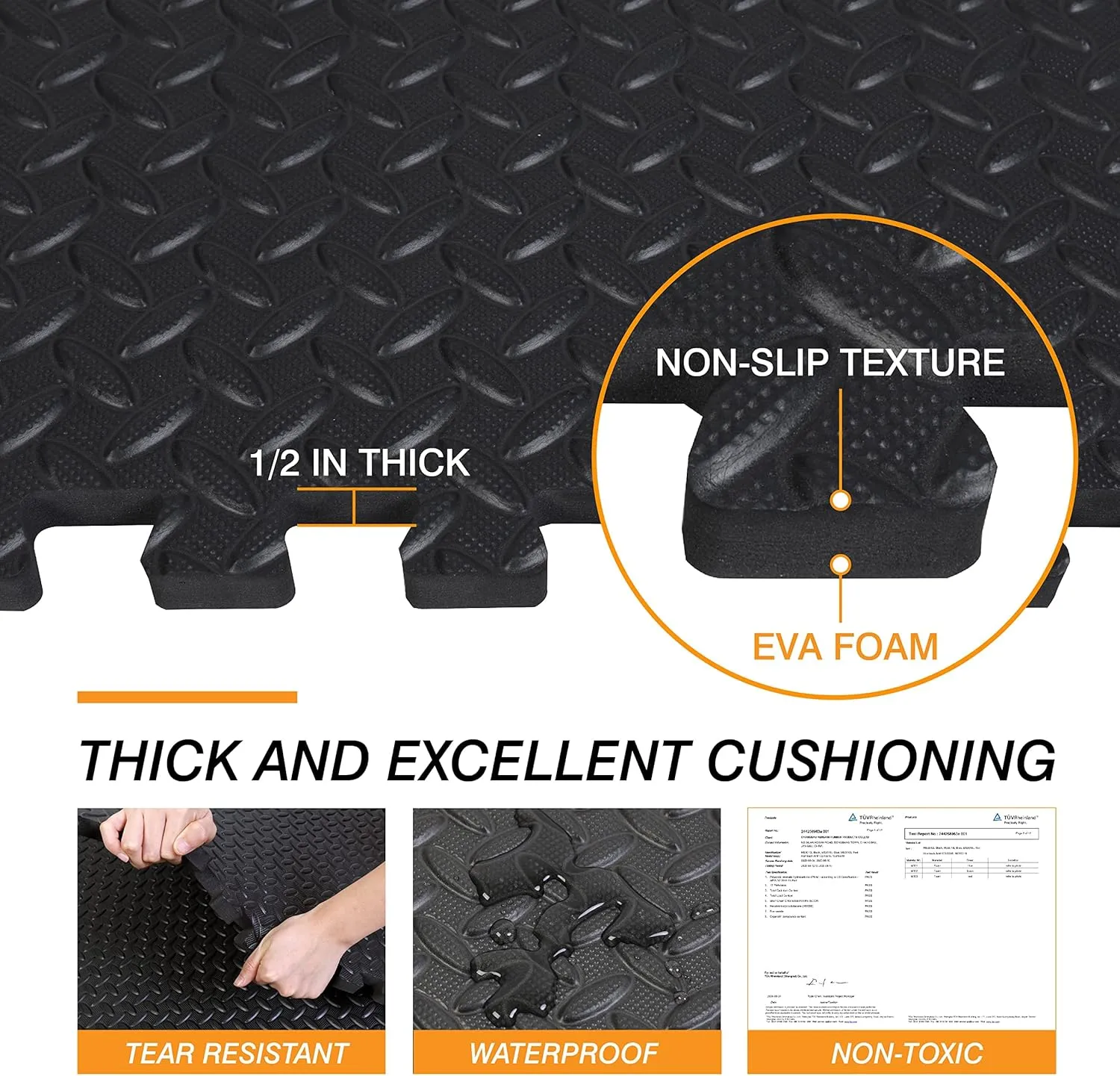 Mat Block Interlocking Foam Tiles Puzzle Mats for Floor 48 SQ FT, 1/2 inch, 12 Tiles, EVA Gym Mat Flooring Exercise Equipment Mat for Home Gym Equipment,APM12001BK, Black