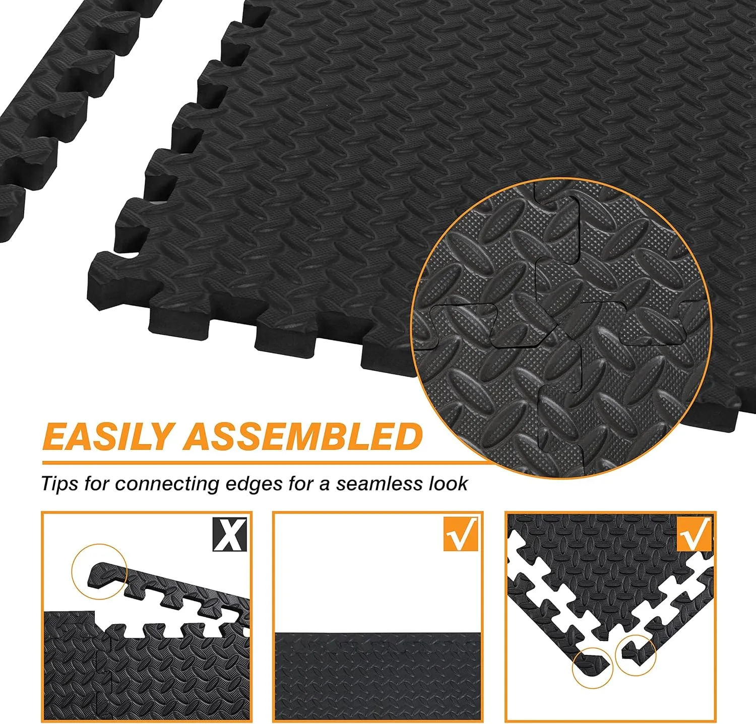 Mat Block Interlocking Foam Tiles Puzzle Mats for Floor 48 SQ FT, 1/2 inch, 12 Tiles, EVA Gym Mat Flooring Exercise Equipment Mat for Home Gym Equipment,APM12001BK, Black