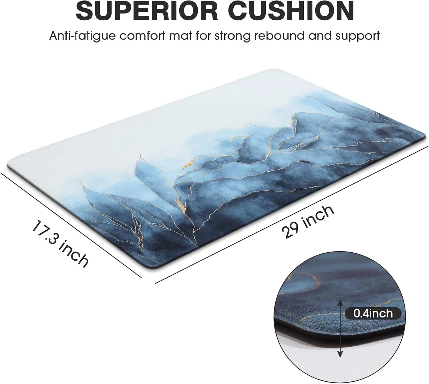 MAYHMYO Kitchen Floor Mat Blue Gold Anti Fatigue Kitchen Rugs Non Skid Waterproof Kitchen Runner Rug Kitchen Rugs and Mats Memory Foam Kitchen Mats for Floor Laundry Office