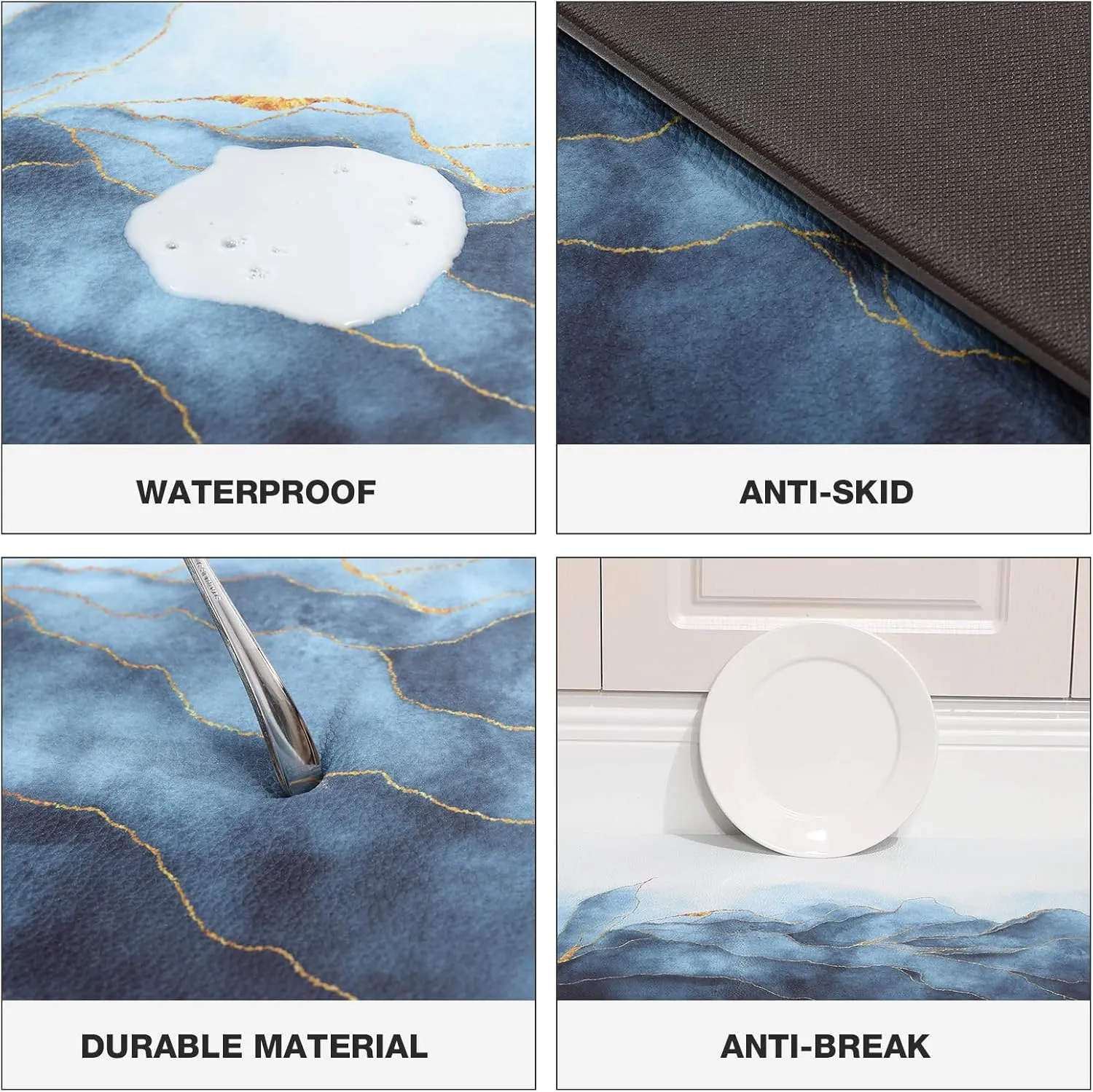 MAYHMYO Kitchen Floor Mat Blue Gold Anti Fatigue Kitchen Rugs Non Skid Waterproof Kitchen Runner Rug Kitchen Rugs and Mats Memory Foam Kitchen Mats for Floor Laundry Office