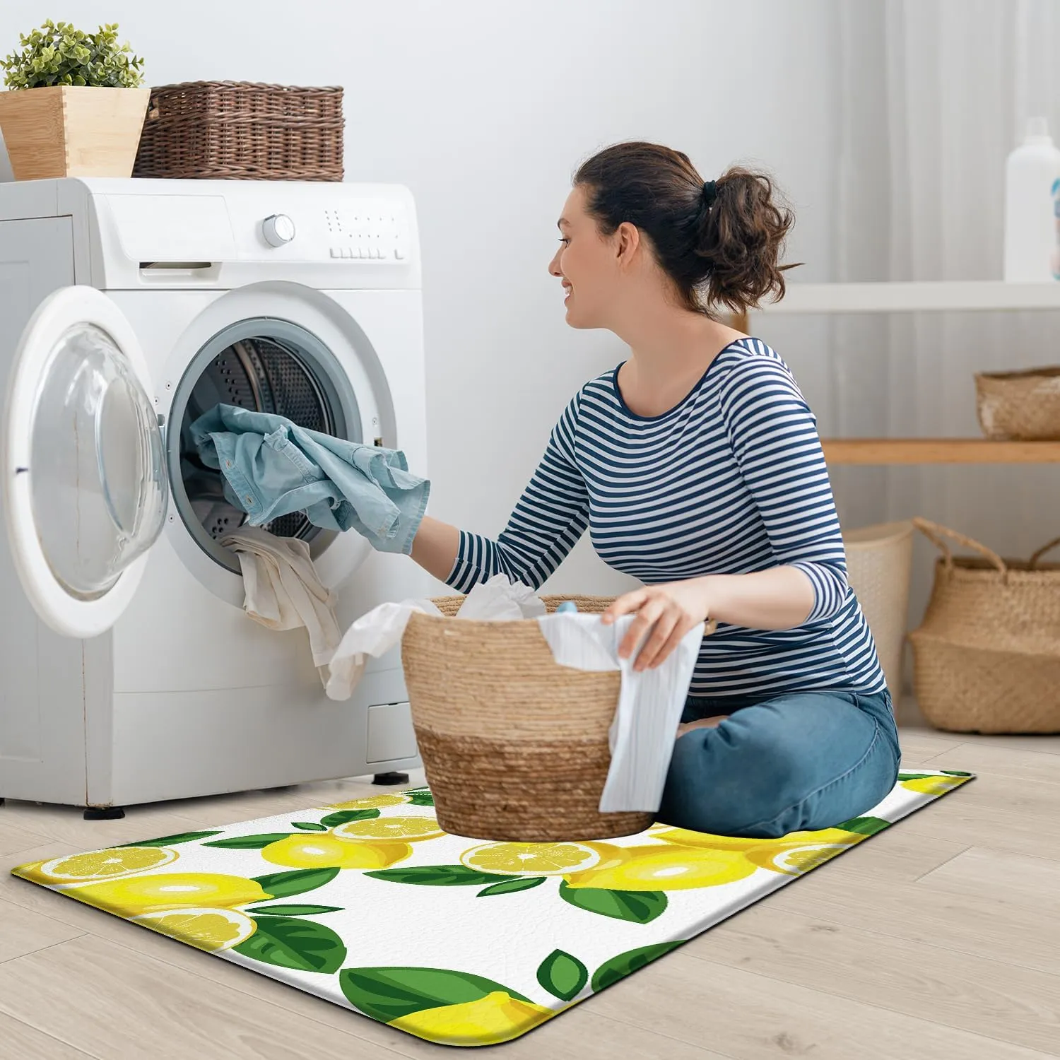 MAYHMYO Kitchen Mats 2PCS,White Lemon Waterproof Non-Slip Kitchen Mats and Rugs,Cushioned Anti Fatigue Ergonomic Comfort Foam Standing Mat for Home,Office,Sink,Laundry,Desk