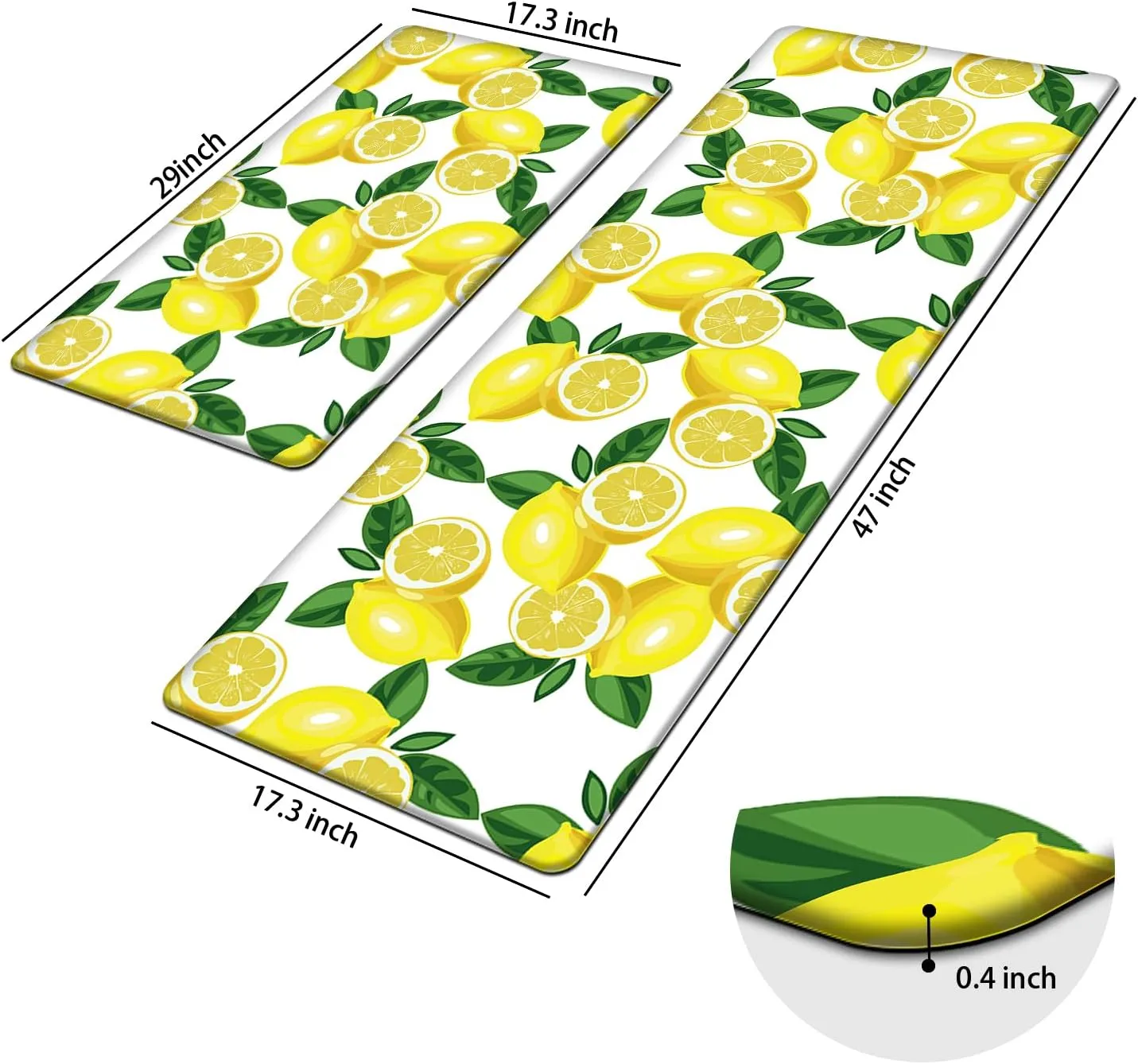MAYHMYO Kitchen Mats 2PCS,White Lemon Waterproof Non-Slip Kitchen Mats and Rugs,Cushioned Anti Fatigue Ergonomic Comfort Foam Standing Mat for Home,Office,Sink,Laundry,Desk