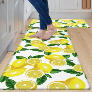 MAYHMYO Kitchen Mats 2PCS,White Lemon Waterproof Non-Slip Kitchen Mats and Rugs,Cushioned Anti Fatigue Ergonomic Comfort Foam Standing Mat for Home,Office,Sink,Laundry,Desk