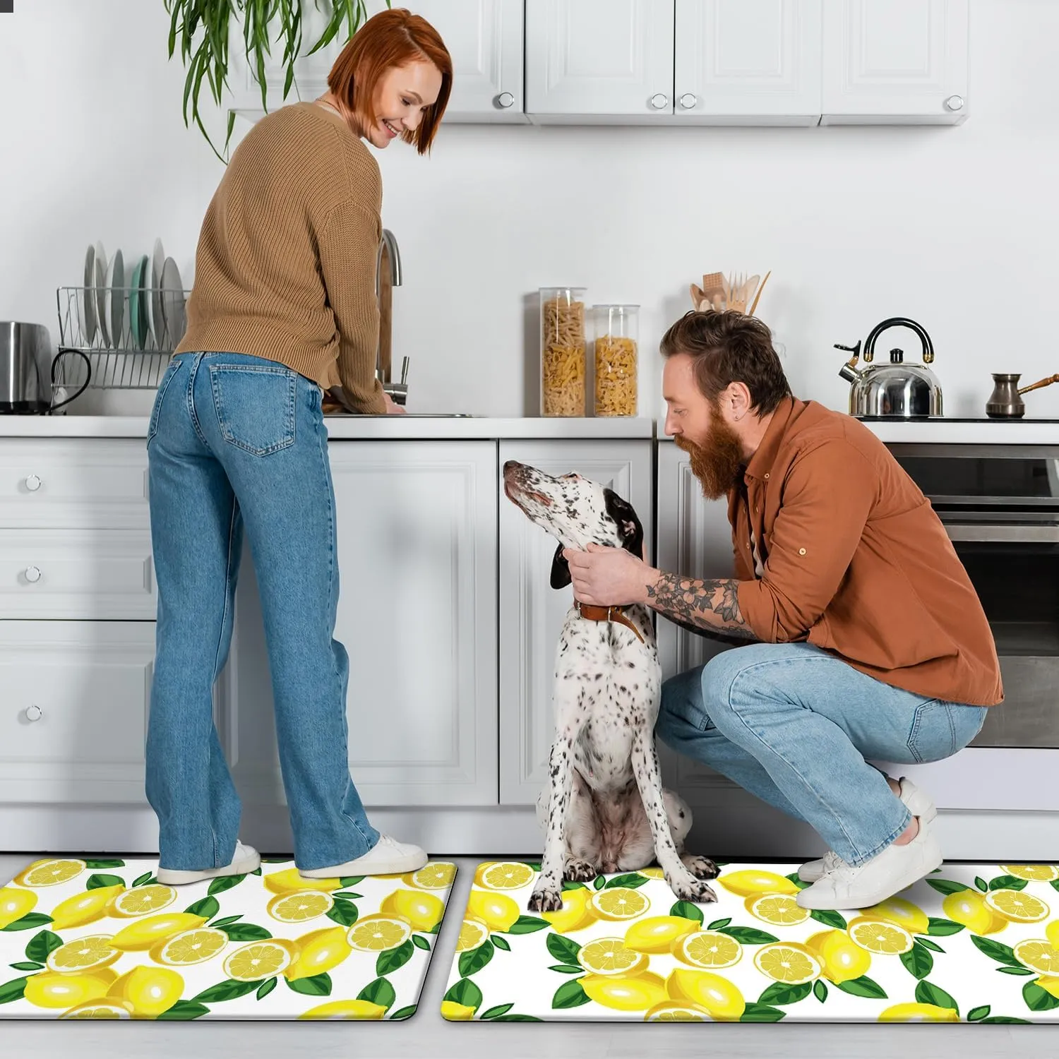 MAYHMYO Kitchen Mats 2PCS,White Lemon Waterproof Non-Slip Kitchen Mats and Rugs,Cushioned Anti Fatigue Ergonomic Comfort Foam Standing Mat for Home,Office,Sink,Laundry,Desk