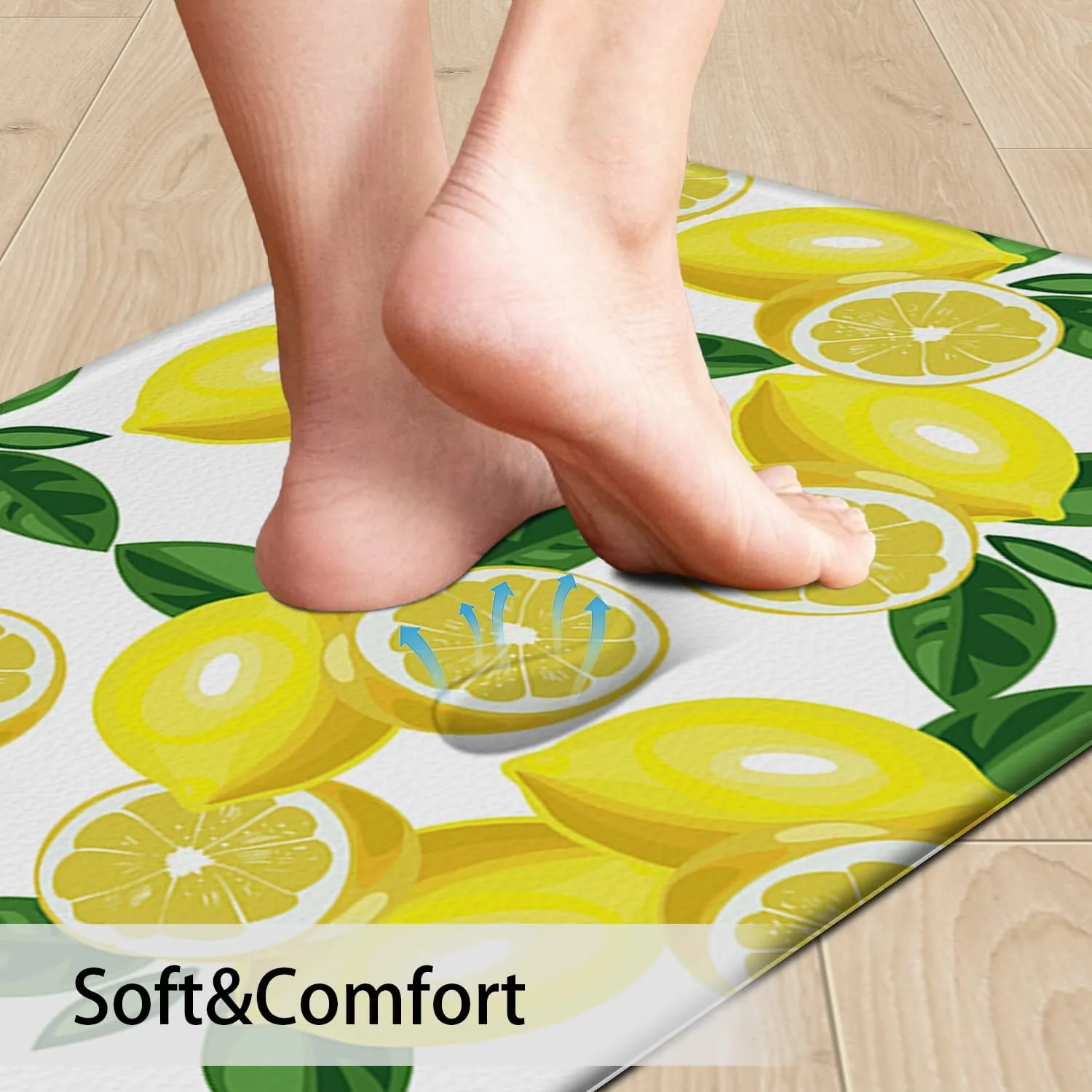 MAYHMYO Kitchen Mats 2PCS,White Lemon Waterproof Non-Slip Kitchen Mats and Rugs,Cushioned Anti Fatigue Ergonomic Comfort Foam Standing Mat for Home,Office,Sink,Laundry,Desk