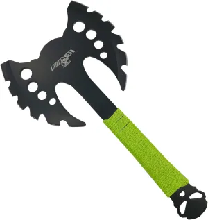 Medieval Depot Recon Double Headed Throwing Axe (Black/Green) - Stainless Steel, Nylon Grip, Sheath (13.5")