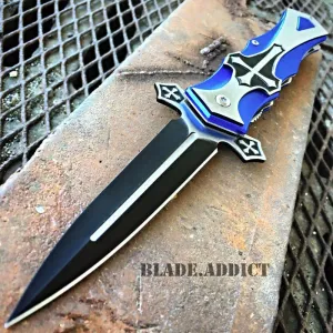 MEGAKNIFE Spring Assisted Open CELTIC CROSS Folding Blade STILETTO Pocket Knife BL
