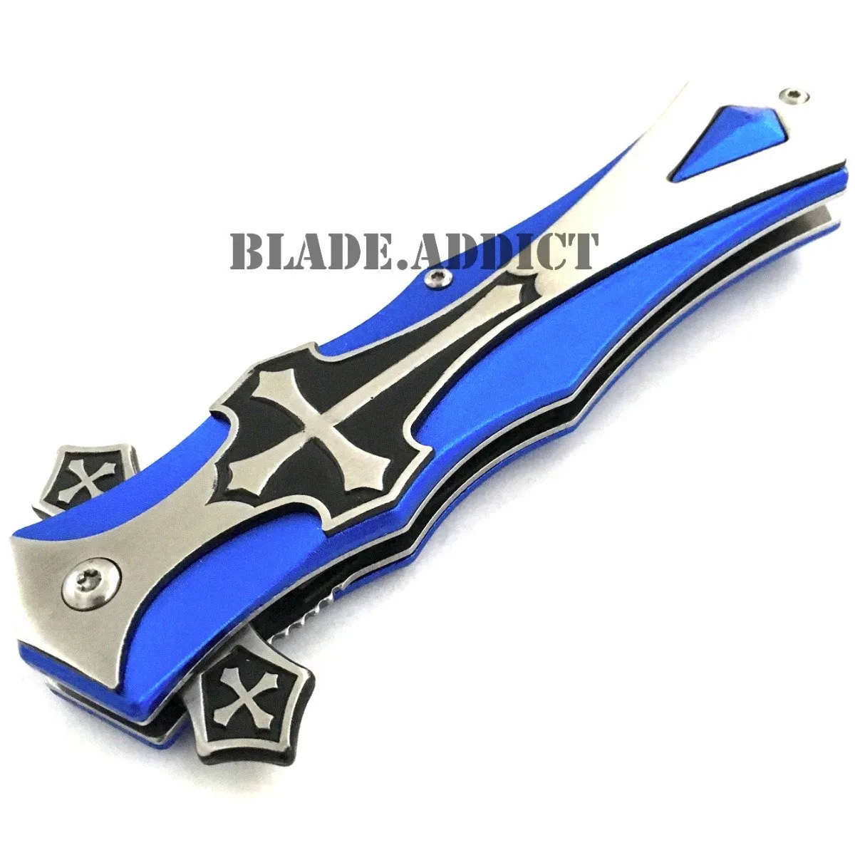 MEGAKNIFE Spring Assisted Open CELTIC CROSS Folding Blade STILETTO Pocket Knife BL