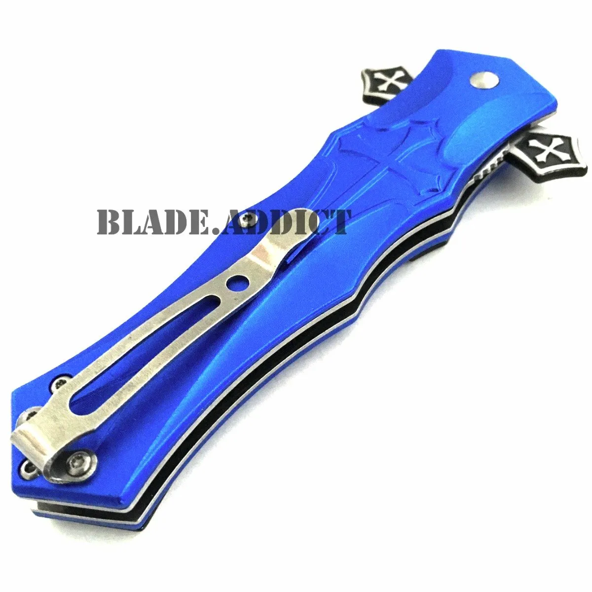 MEGAKNIFE Spring Assisted Open CELTIC CROSS Folding Blade STILETTO Pocket Knife BL