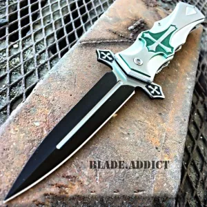 MEGAKNIFE Spring Assisted Open CELTIC CROSS Folding Blade STILETTO Pocket Knife GN